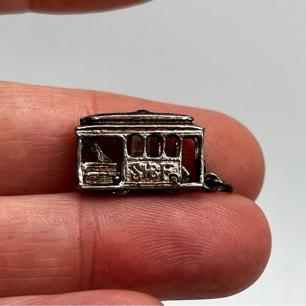 Rare Vintage trolley car Sterling silver charm pendant
